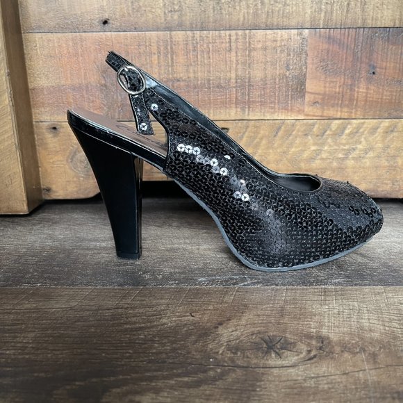 Candies 8.5 medium Women' sequin black heels. - Picture 4 of 10